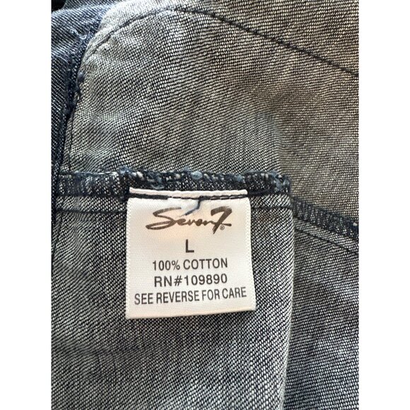 Seven7 Jean Dress Drop Waist Pleated Cotton Button Down Sleeveless Size Large - Picture 5 of 5